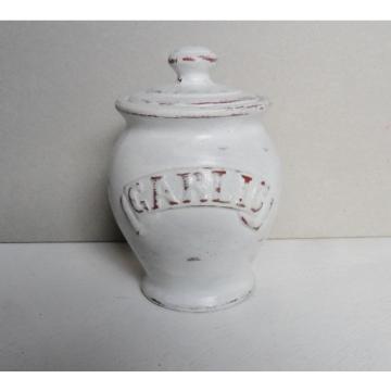 Garlic Pot Jar Terracotta Hand Painted Distressed Chalk Paint Rustic Kitchen