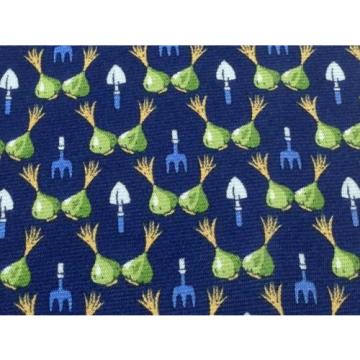 Novelty Tie Zadi Green Garlic &amp; Shovel Gardening on Blue Silk Men Necktie 45