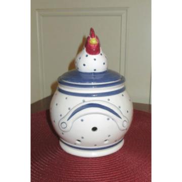 Patriotic Red White &amp; Blue Knoblauch (Garlic) Ceramic Jar with Rooster Lid