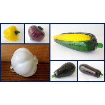 6 Pc Vtg Murano Italian Glass Fruit Vegetables Avocado Eggplant Garlic Corn