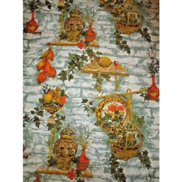 Vintage 70&#039;s 80&#039;s Fabric Kitchen 78&#034; x 68&#034; garlic Fruit