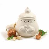 NORPRO WHITE STONEWARE Garlic Pot, Garlic Keeper  NP254  N